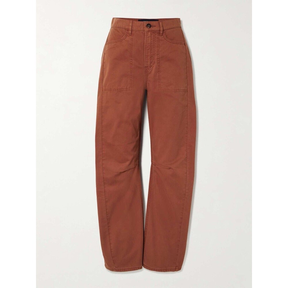 Veronica Beard Sloan Cotton-Twill Barrel-Leg Pants - Brick Rust - Size 31